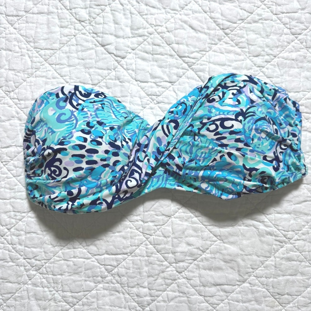 Lilly Pulitzer Bandeau Bikini Top Strapless Swimwear Blue Print Size 10